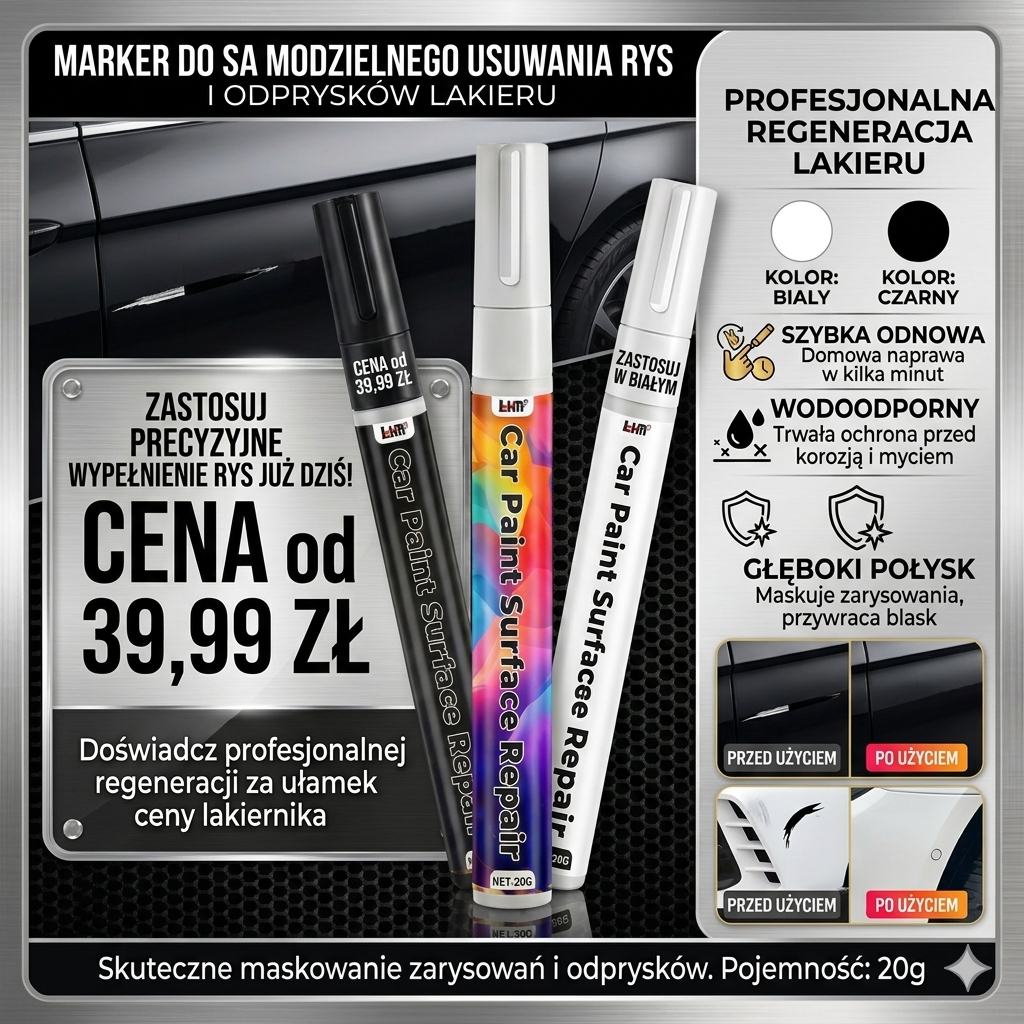 Wypełniacz ( Czarny / Biały ) do Lakieru Samochodowego – Wypełniacz Zarysowań FlyMaxx  FlyMaxx Touch-Up Pen