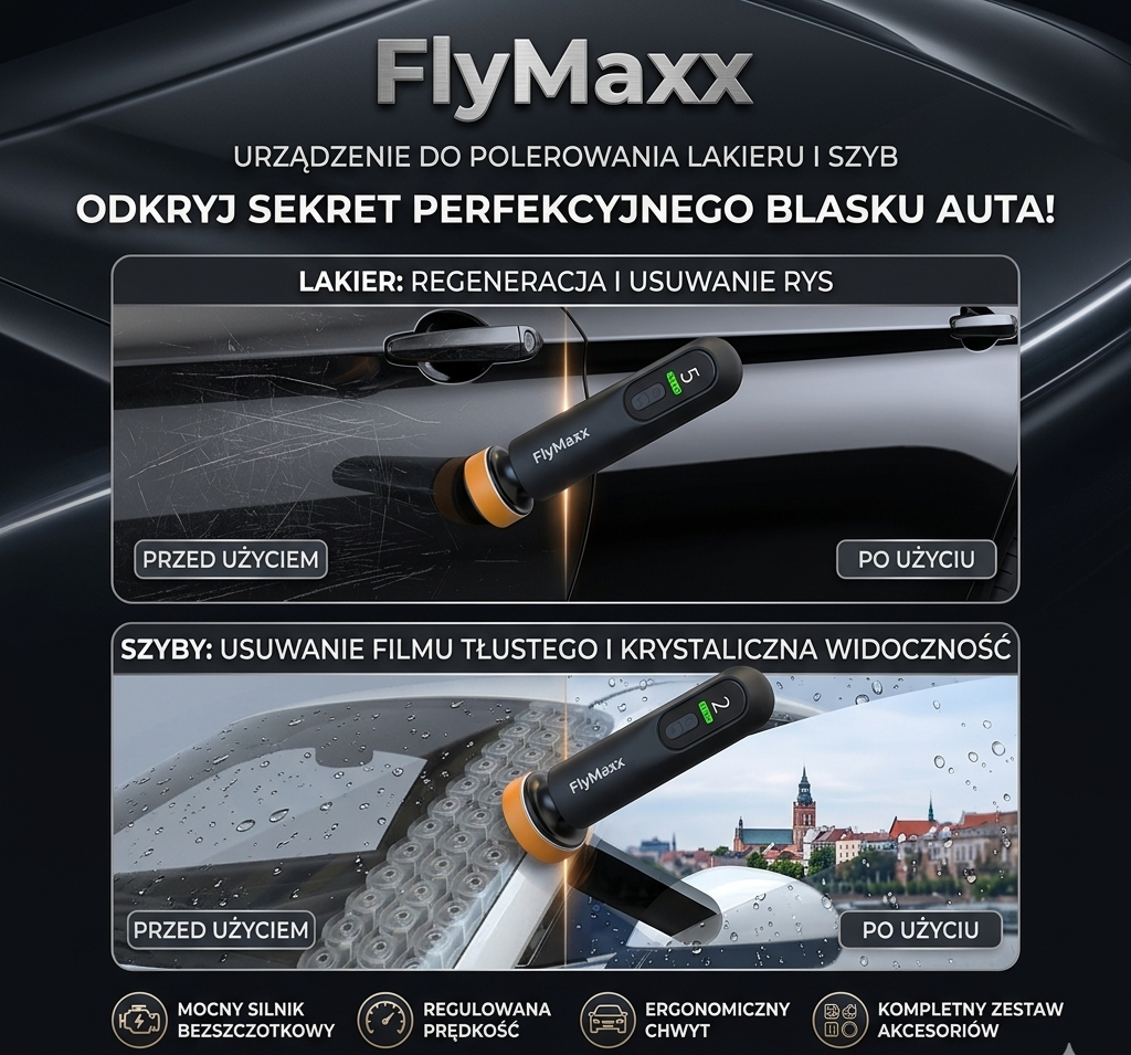( Zestaw) Polerka Bezprzewodowa 3 w 1 – Przywróć Blask Lakierowi oraz Lampą Bez Warsztatu od FlyMaxx