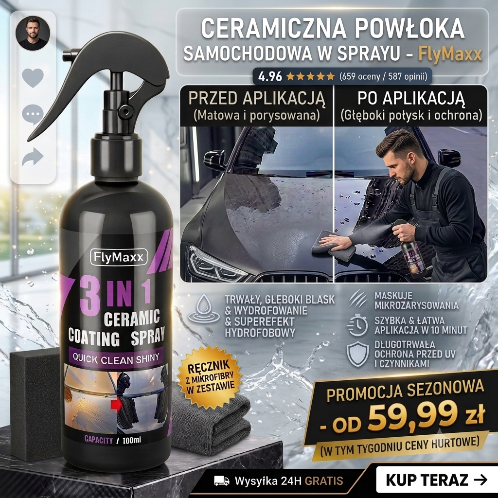 Powłoka Ceramiczna Do Samochodu / Nano Ceramic Spray + Ręcznik z Mikrofibry Gratis
