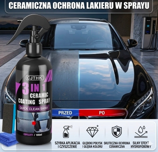 Ceramiczna Powłoka Nano w Sprayu 3w1 | Hydrofobowa Ochrona Lakieru w 3 Minuty + Gratisy 🎁
